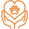a person holding a heart with a paw print in the center icon